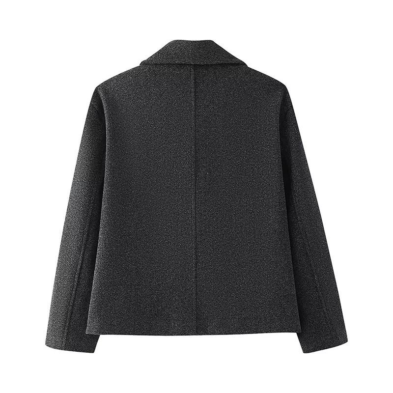 Женское двубортное пальто с длинным рукавом и воротником лацканами