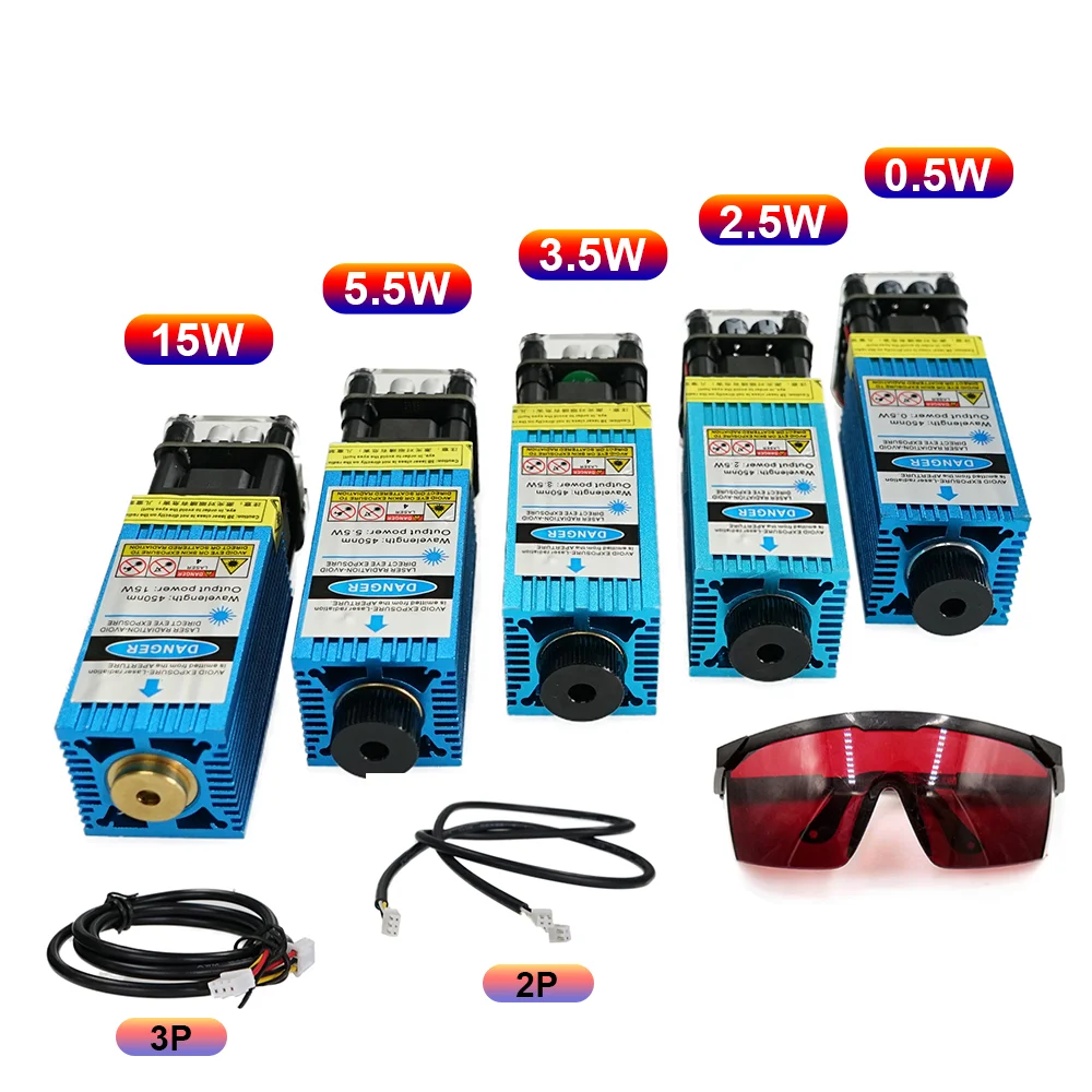 

LUNYEE 2.5W/3.5W.5.5W 450nm Laser Head 33mm Adjustable Focusing Laser Engraving Cutting TTL/PWM Control Laser Tube Diode+Glasses