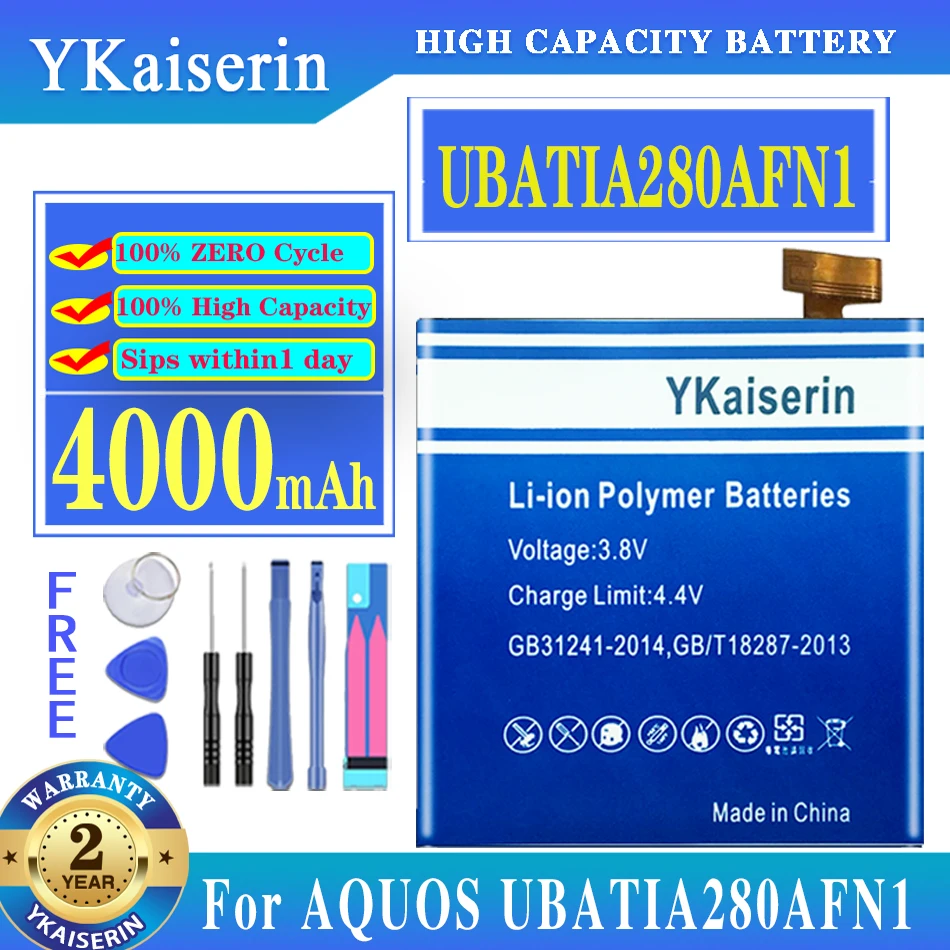 Ykaisсеребрин, новый аккумулятор 4000 мАч UBATIA280AFN1, аккумулятор для Sharp Aquos R / SH-03J / SHV39/605SH, батареи для сотовых телефонов + трек №