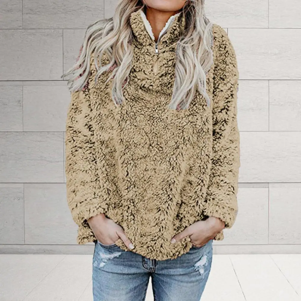 

Chic Winter Sweatshirt Zipper Thermal Soft Casual High Collar Autumn Sweatshirt