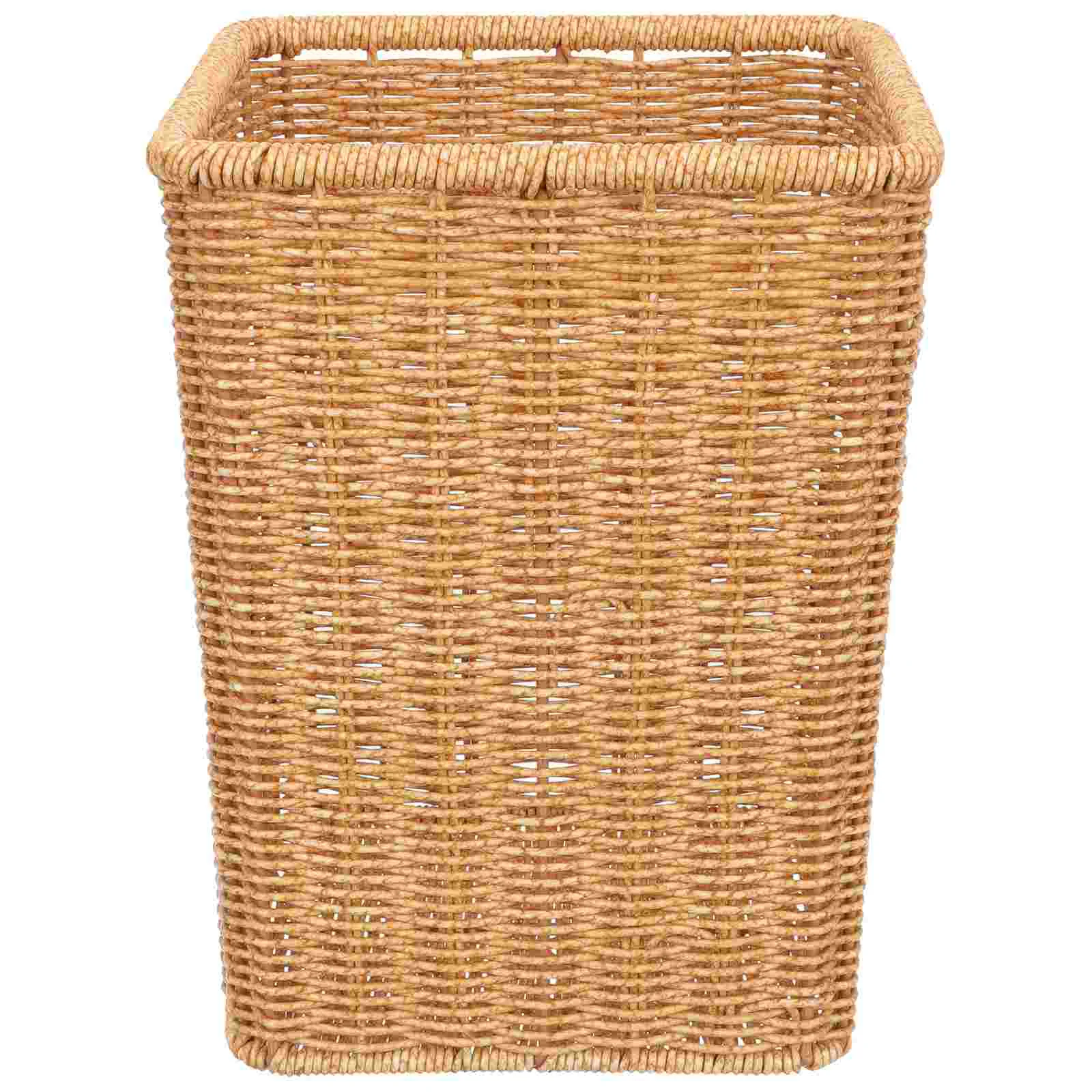 

Basket Trash Bin Can Wicker Woven Garbage Waste Rattan Pot Wastebasket Retro Storage Flower Seagrass Laundry Paper Water Hamper