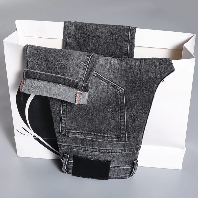 Summer Men's Jeans Pants European Brand Straight Elastic Spring Cotton Business Pant Classic Style Jeans Denim Man Trousers