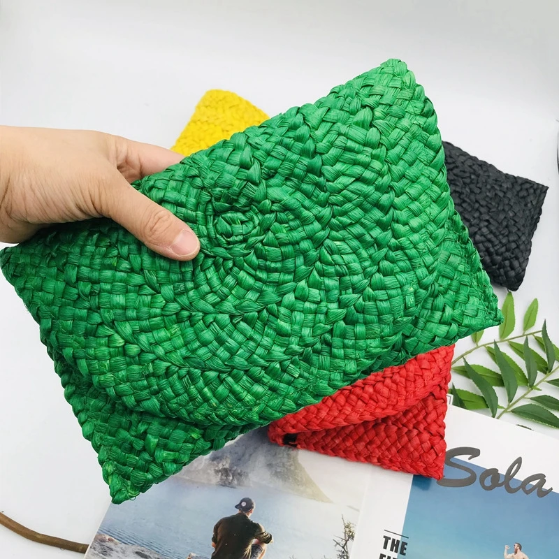 Fashion Handmade Women's Straw Bag Ladies Beach Vacation Clutches Envelope Wallet portable woven Handheld small square bag