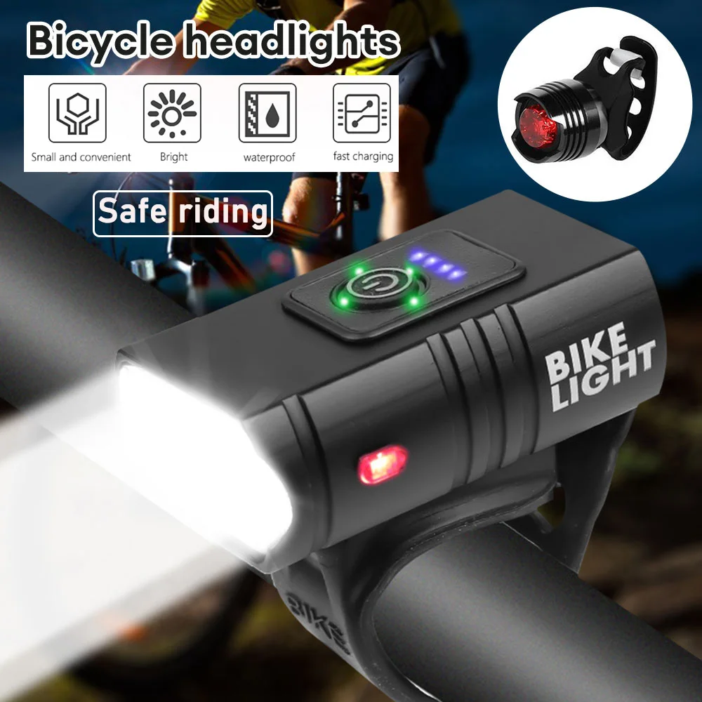 Bike Bicycle Light LED Rechargeable Power Display Front Light with Taillight Set MTB Mountain Road Bike Light Cycling Accessorie