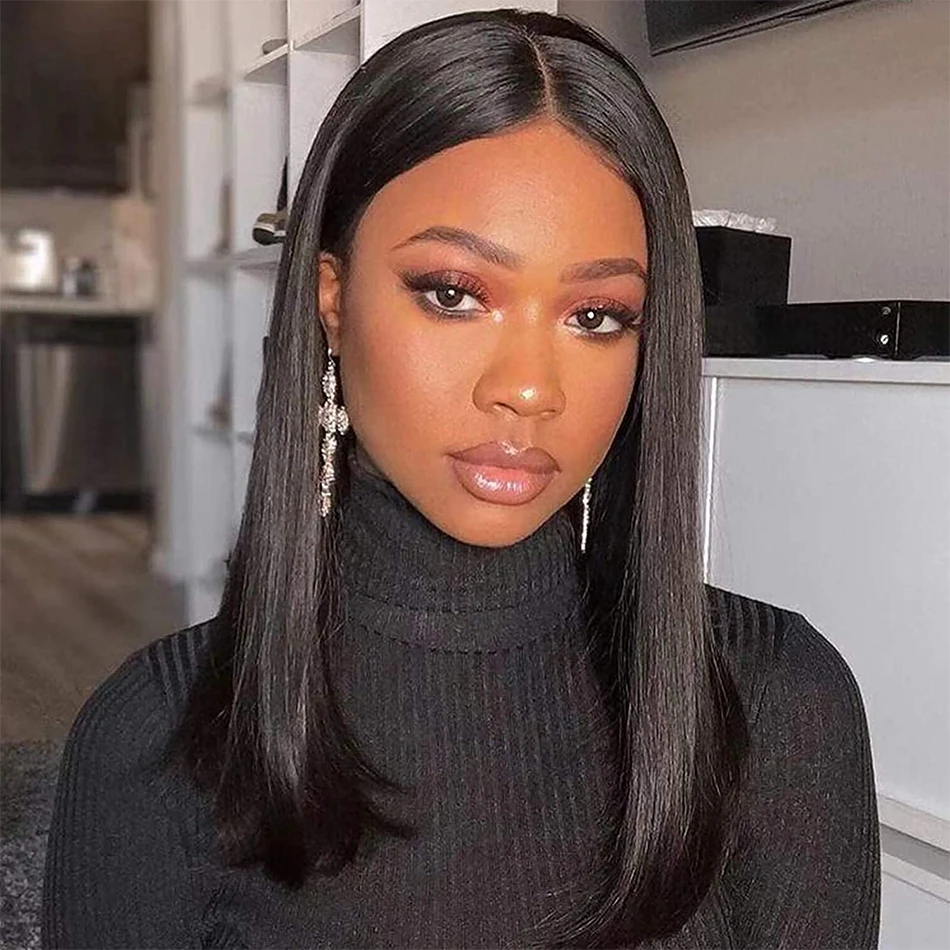 Straight Short Bob Wig Human Hair 4x1 T Part Lace Closure Peruvian Remy 150% Density Transparent Lace Wigs For Women Human Hair