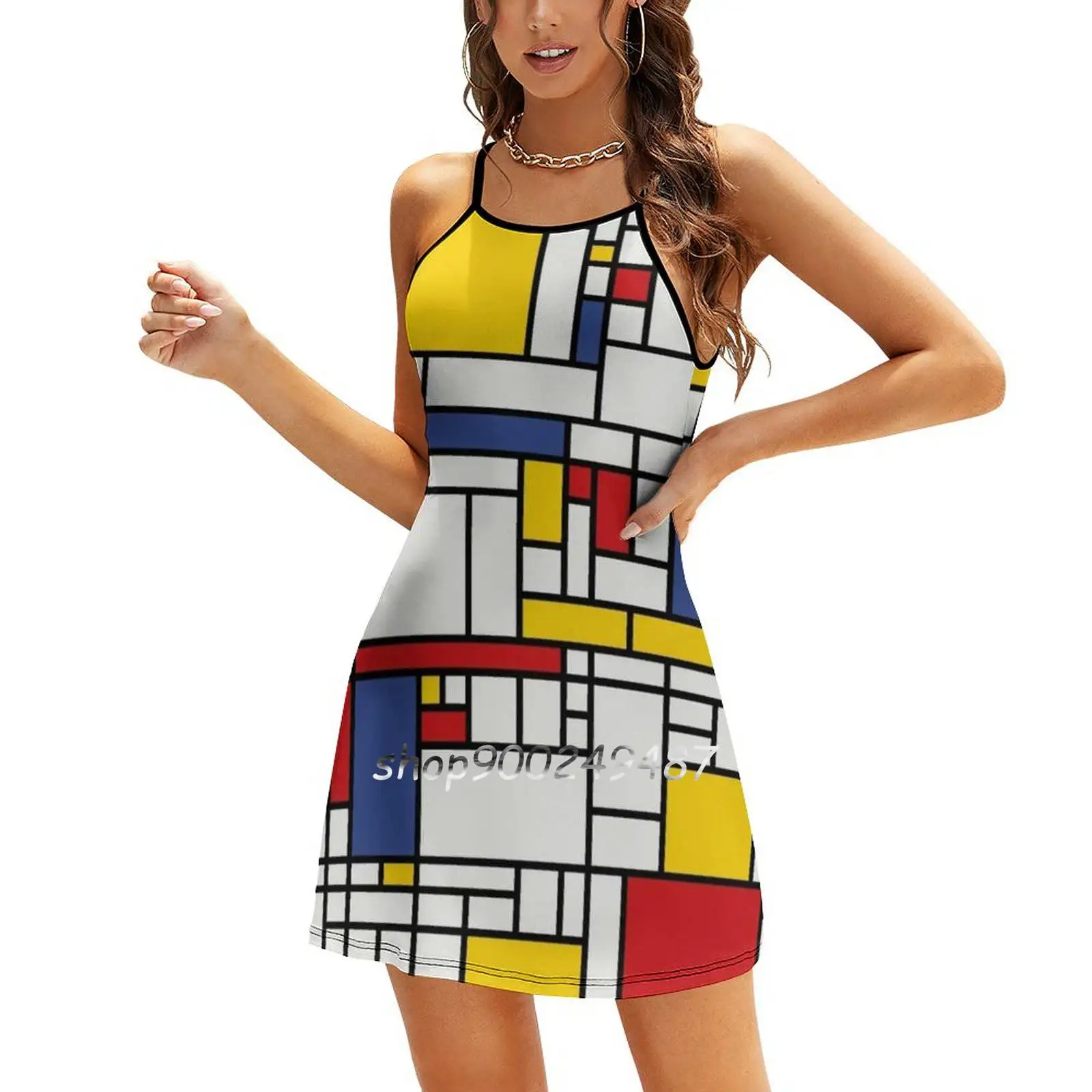 Платье Piet Mondrian с квадратным вырезом милые свободные платья принтом элегантное