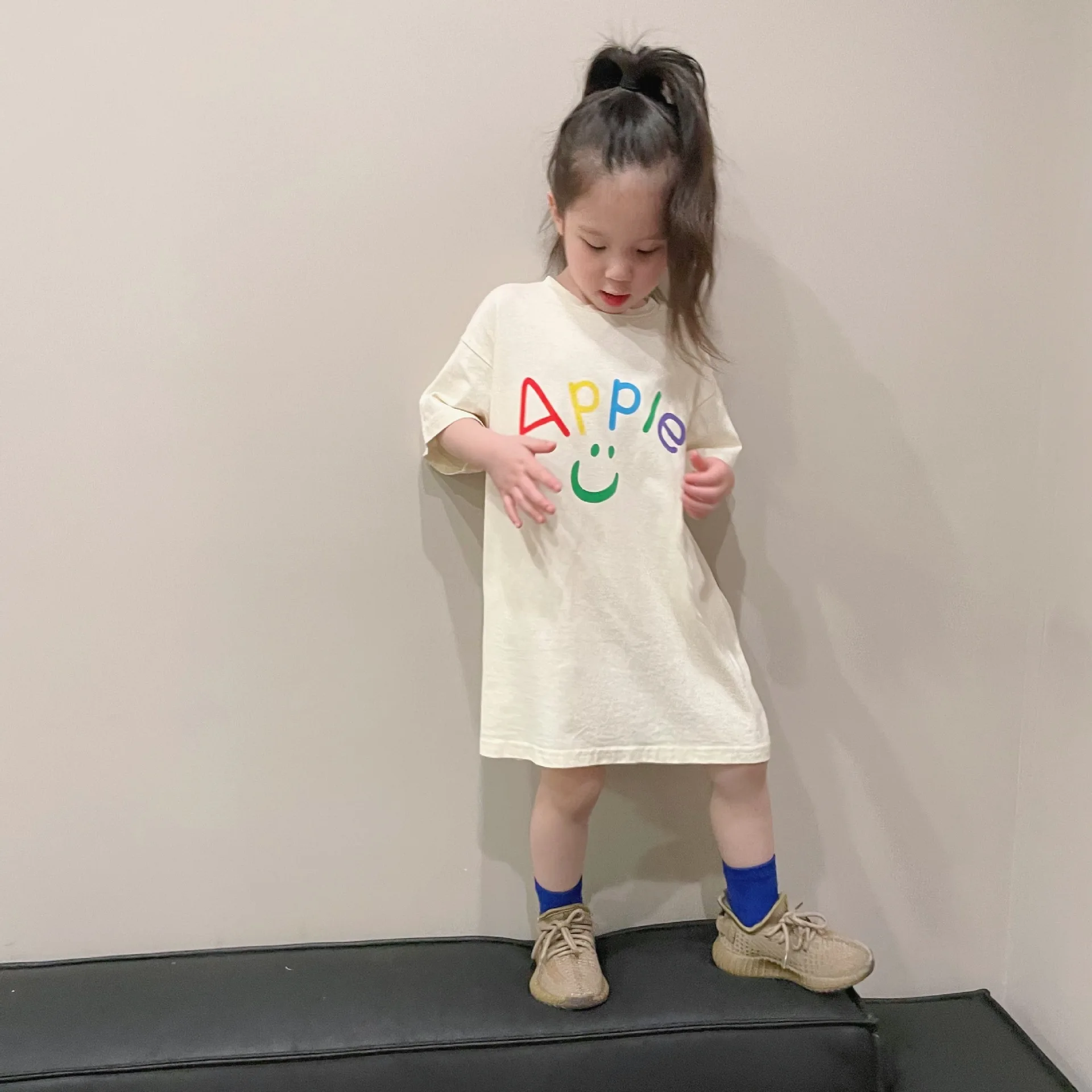 

Children's clothing 2022 summer Korean version girls middle and small children's color letter T-shirt dress