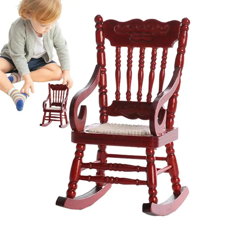 

Модель 10.1:12 кукольного домика, деревянные мини-кресла-качалки, миниатюрные стулья для кукольного домика, гладкие и изысканные реквизиты для фотографии