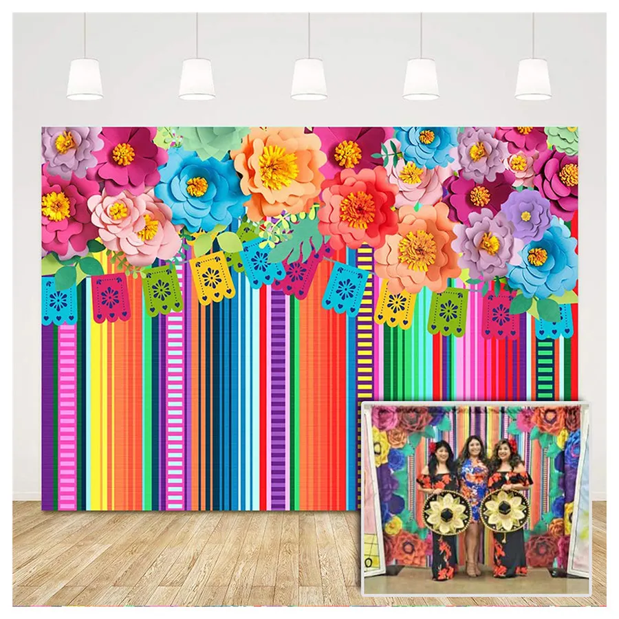 

Mexican Theme Birthday Party Banner Decoration Backdrop Feliz Cinco De Mayo Fiesta Photography Background Poster Photo Booth