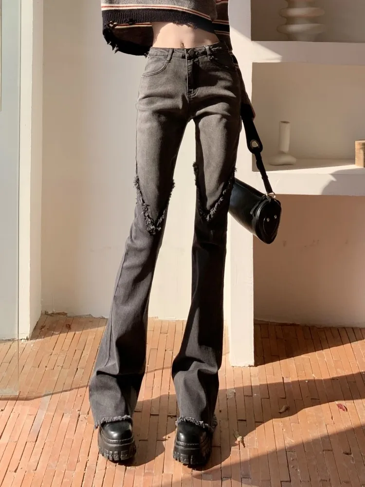 

GUUZYUVIZ Gradual Grey Splice Stretch Flare Jeans Woman