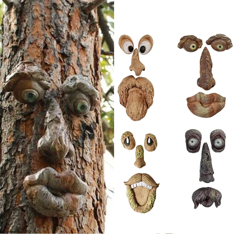 

Resin Face Tree Bark Ghost Face Facial Features Decoration Easter Outdoor Creative Props Garden Decoration Outdoor Jardineria De