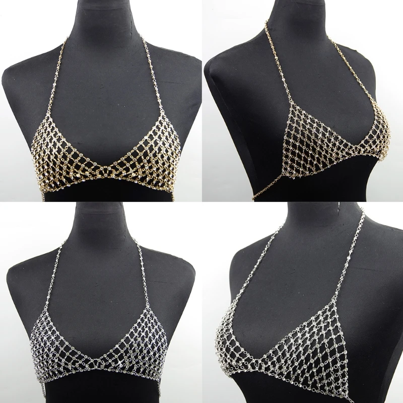 

Sexy Bra Chains Crystal Waist Chain Rhinestone Body Chain Bikini Top Bra Chain Gold Body Jewelry for Women and Girls 24BD