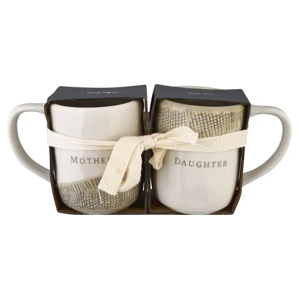 

Mother and Daughter Hug Glossy Cream 12 ounce Stoneware Ceramic Mugs Set of 2