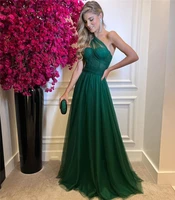 dark green tulle formal dresses evening gowns one shoulder prom dress zipper back long a line women wear robes de soir%c3%a9e