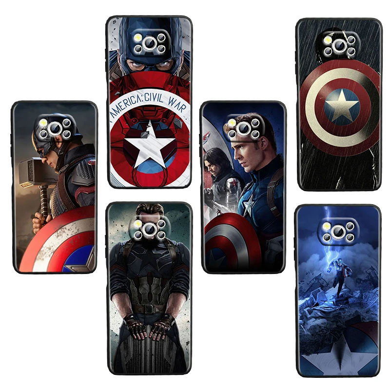 

Marvel Captain America For Xiaomi Civi Mi Poco X3 NFC F3 GT M4 M3 M2 X2 F2 Pro C3 F1 Black luxury Silicone Soft Phone Case Capa