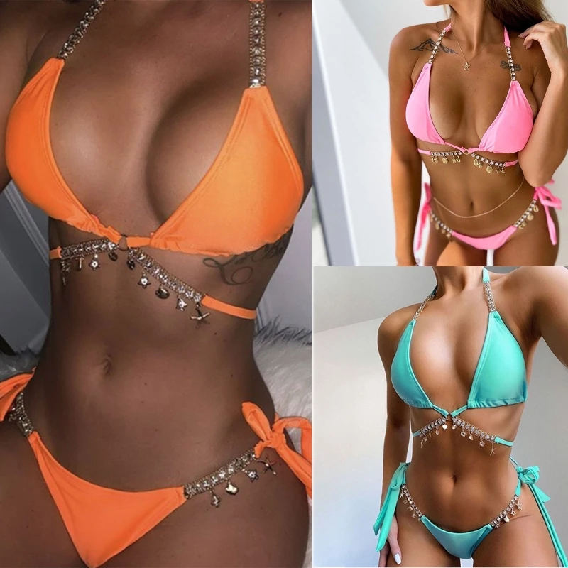 

Crystal Diamond Swimsuit Push-up Bra Bikini Set 2 Piece Swimwear Beachwear