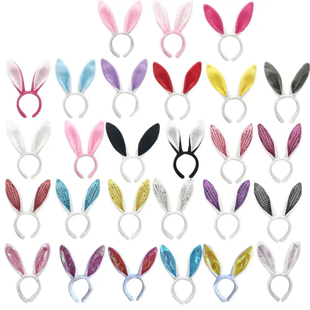 

Cute Plush Rabbit Ears Hairband Soft Solid Color Bunny Ears Headwear Adult Kid Cosplay Party Decorations Hairwear Dress Up Favor