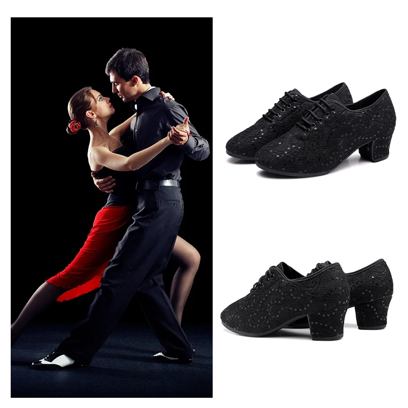 SWDZM Woman Lace Dance Shoes Outdoor Modern Latin Dancing Shoes For Women Ladies Tango Jazz Rubber sole Dance Shoes 3cm/5cm heel
