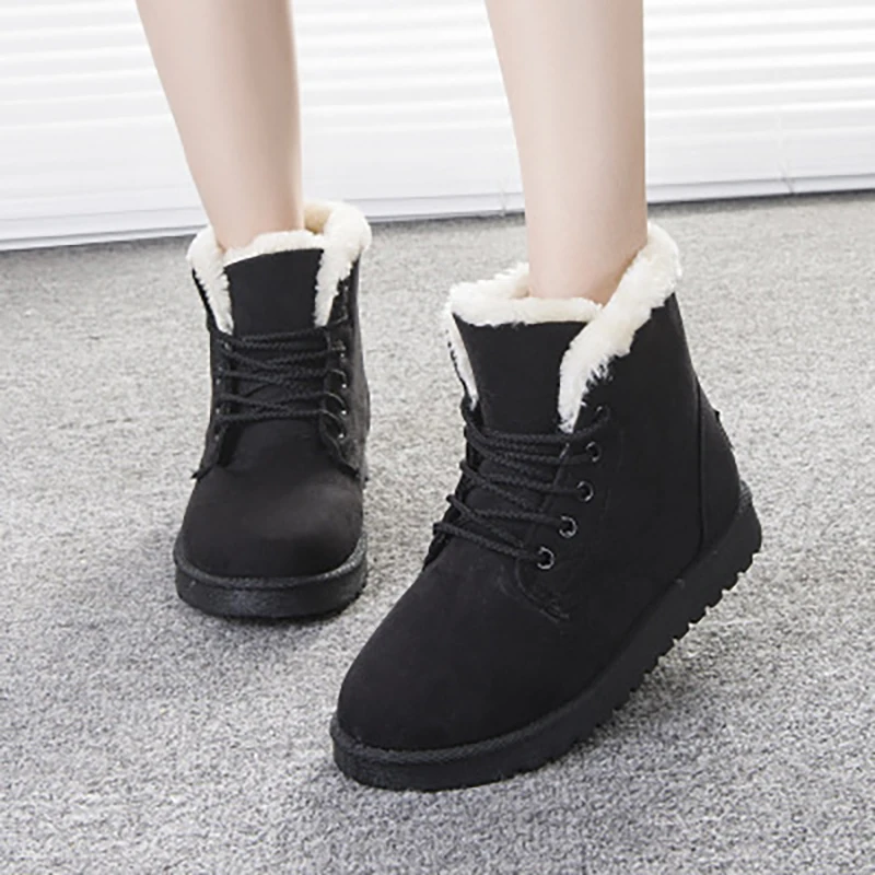 Women Snow Boots High Top Ankle Boot Winter Martin Boot Cotton Faux Suede Windproof Solid Outdoor Snow Shoes Warm Casual Booties