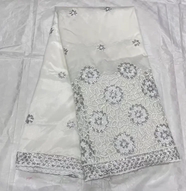 

2023 new french nigerian sequins net lace african tulleprice embroidered flower print satin Gold flash sale george raw silk