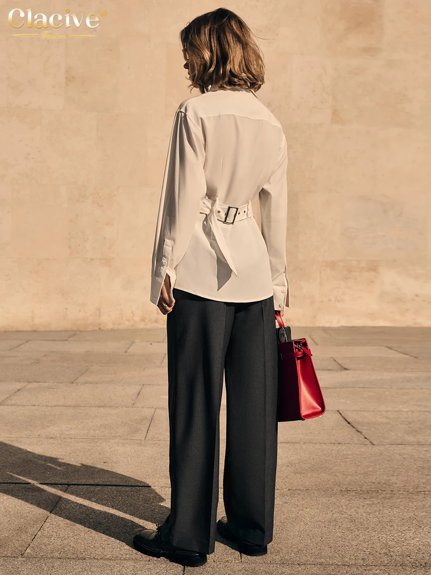 Clacive повседневная тонкая белая хлопковая женская рубашка модная блузка с