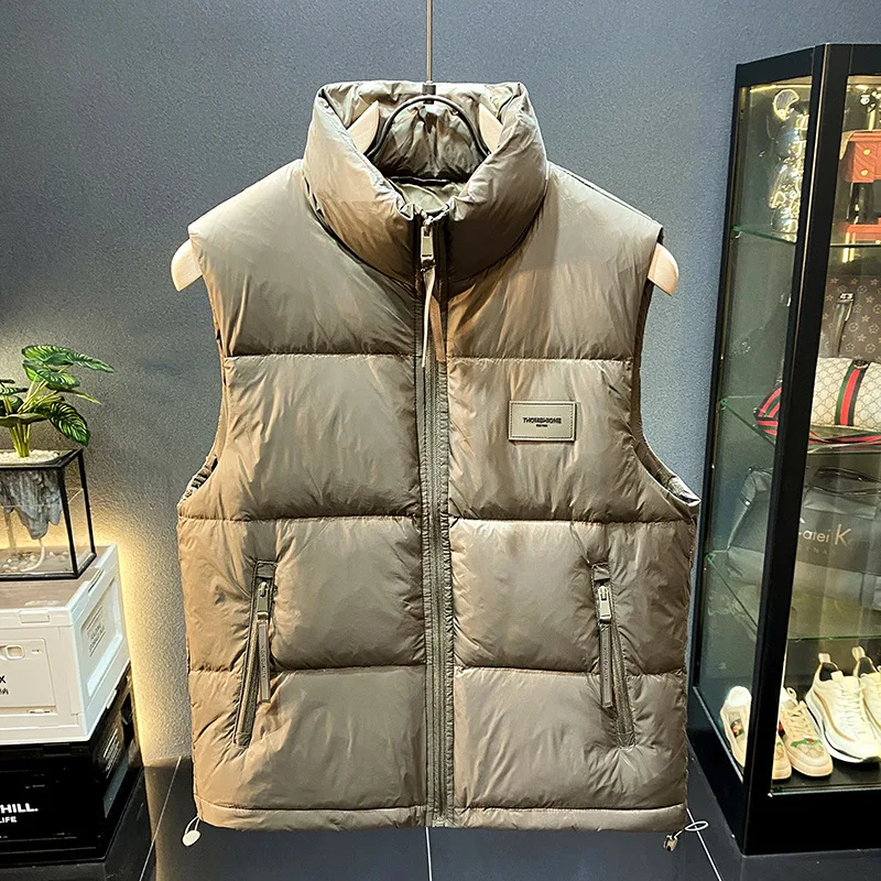 White Duck down Vest for Men and Women 2024 Autumn Winter New Sleeveless Crop-Top Outerwear Warm Stand Collar Coat
