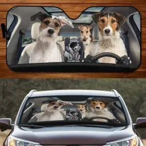 

Funny Welsh Terrier Family Driving Dad Mom Child Dog Lover Car Sunshade, Car Window Sun Covercar windshield sunshades