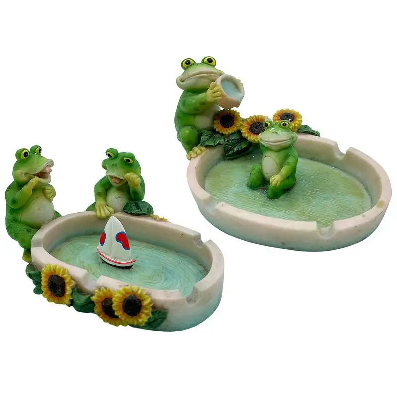 1pc Indoor Outdoor Cigarettes Ashtrays Durable Resin Cute Cartoon Frog Shape Ashtray Portable Tabletop Smoking Ash Container