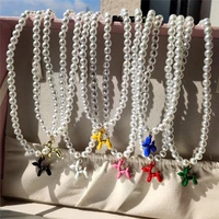 2nd y2k aesthetic balloon dog pearl beads pendant necklace for women girl fashion cute colorful cartoon dog necklace jewelry new