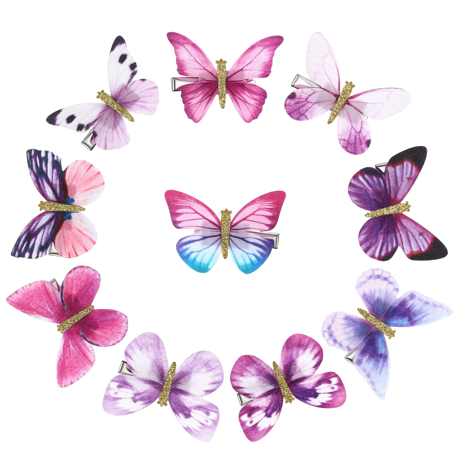 

10 шт. заколки для волос с бабочками Заколки Головные уборы Красочные заколки для женщин и девочек (фиолетовый, случайный узор)