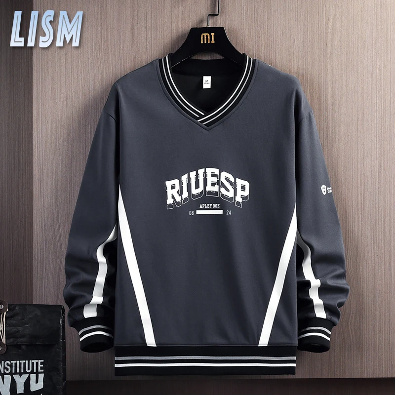 

2023 LISM V Collar Sweatshirts Men Loose Tops Spring Autumn Mens Embroidery Hip Hop Sweatshirt Multi Color Men Casual Pullovers
