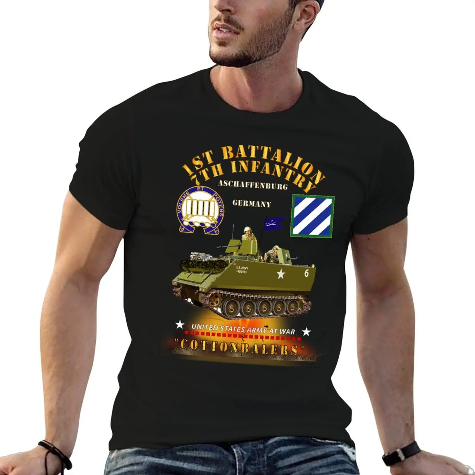 Фото Футболка Army - 1st Bn 7th Infantry - Aschaffenburg FRG - M113 APC CottonBalers X 300, забавные футболки, хлопковая футболка №1