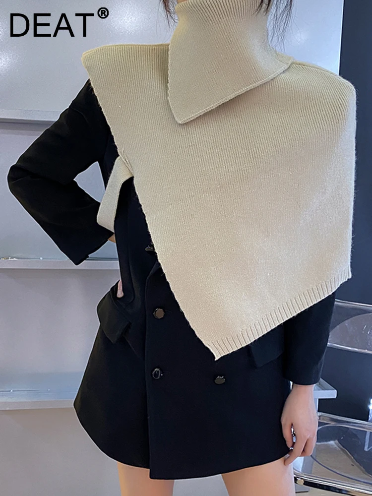 

Женская трикотажная водолазка DEAT, однотонная облегающая Асимметричная короткая накидка без рукавов, осень 2023