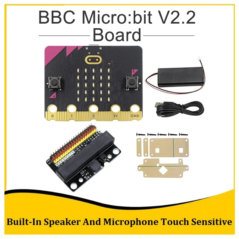 

BBC Micro:Bit V2.2 Kit Built-In Speaker Microphone Programmable Development Board+ BIT V1.0 Expansion Board+Acrylic Case