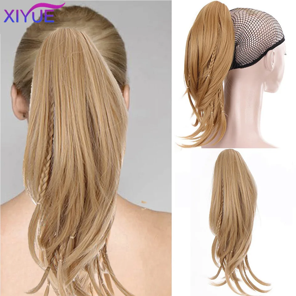 

XIYUE European and American wigs fashion big grip clip medium length 30cm braided ponytail wig women's high-temper