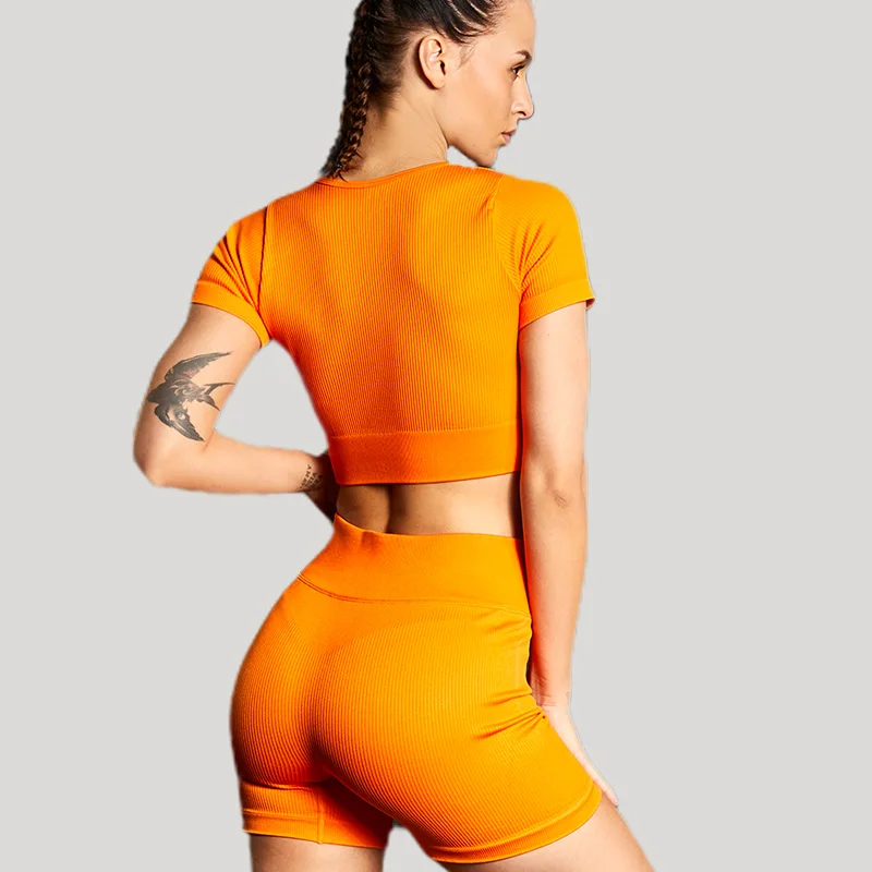 Gym Set Women Sport Bra Push Up Fitness Leggings Yoga Suit Long Sleeve Top Tights Shorts Workout Set Seamless Tracksuit Female