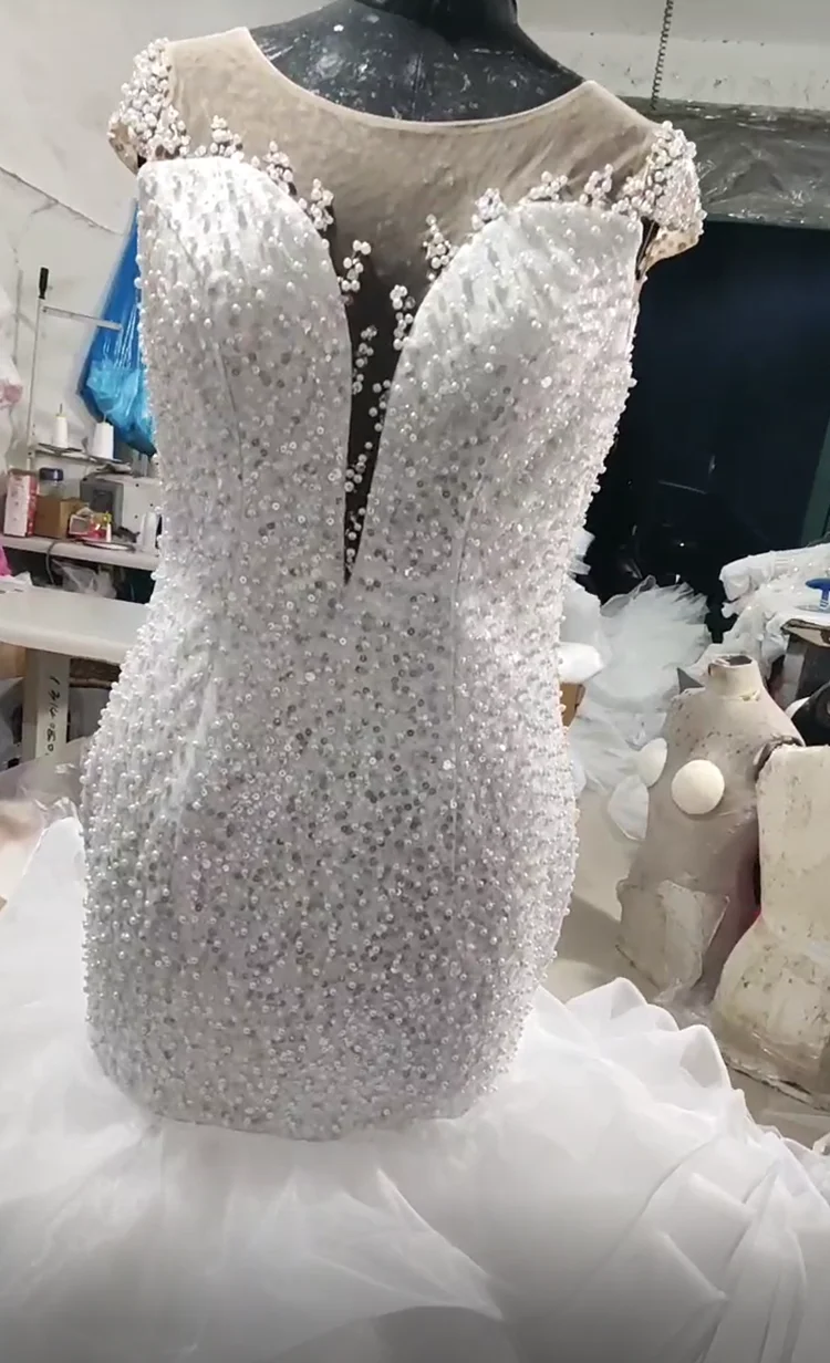 Новый стиль по индивидуальному заказу блестящее свадебное платье с бусинами и