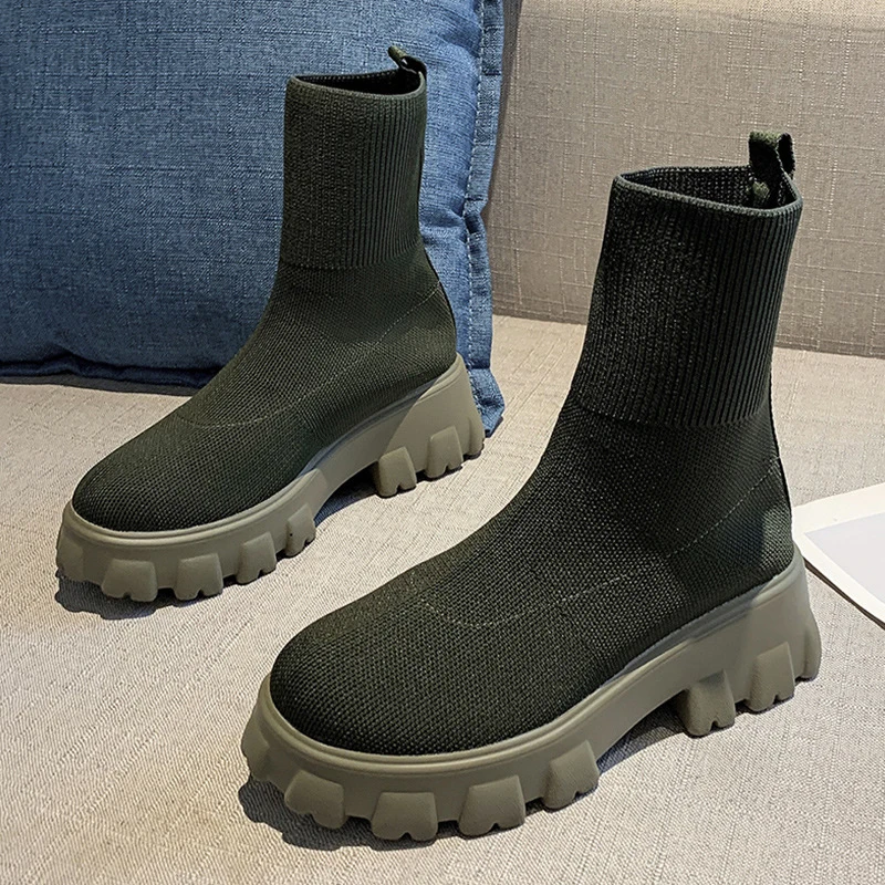 Women's Platform Knit Short Boots，Women's Large Size Non-Slip Socks and Shoes Ankle Boots Socks Boots Platform Women's Boots