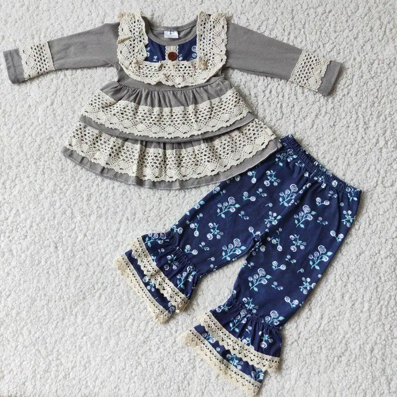 

baby girl outfit cotton lace clothing set long sleeve top and floral pant outfit kids teenage clothing set