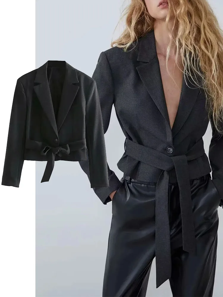 

TRAF Women Blazer Coat Fashion Chic Cropped Suit Female With Breast Pockets Commute Office Lady Woman Blazers Coats Jacket