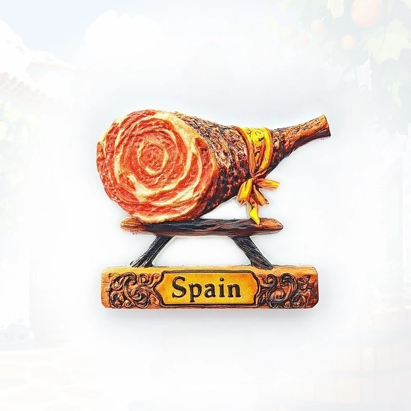 Фото Магнит на холодильник с испанской иберийской ветчиной - 3D сувенир Jamón, кусочки мяса, уникальный подарок с сильным магнитом №1