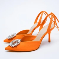 new heeled sandals shallow mouth comfort shoes women large size orange black lace up girls clear pointed stiletto high heels