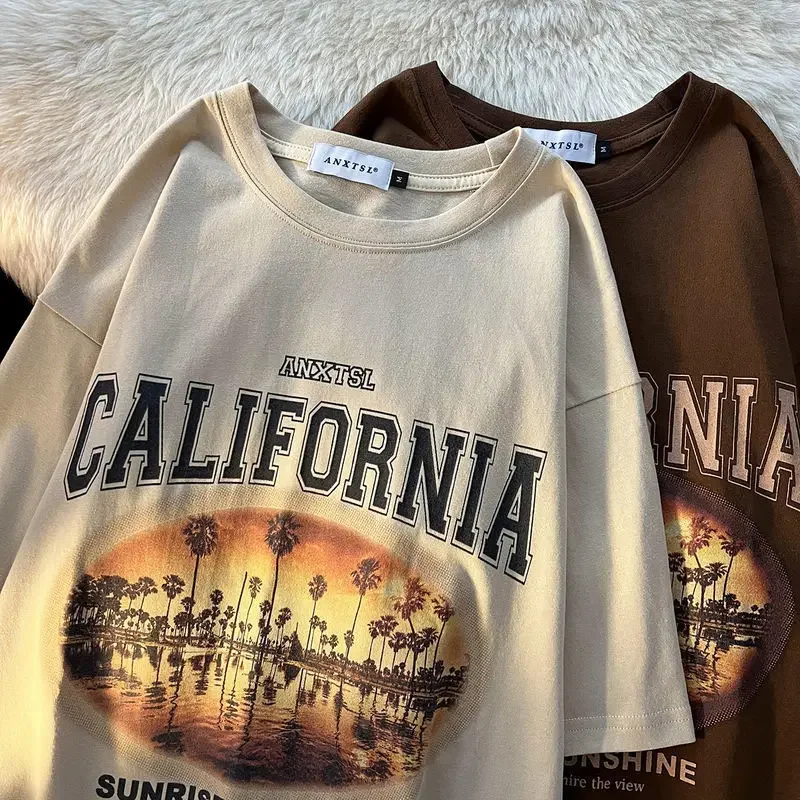 Мужская футболка с коротким рукавом в гонконгском стиле свободная Универсальная