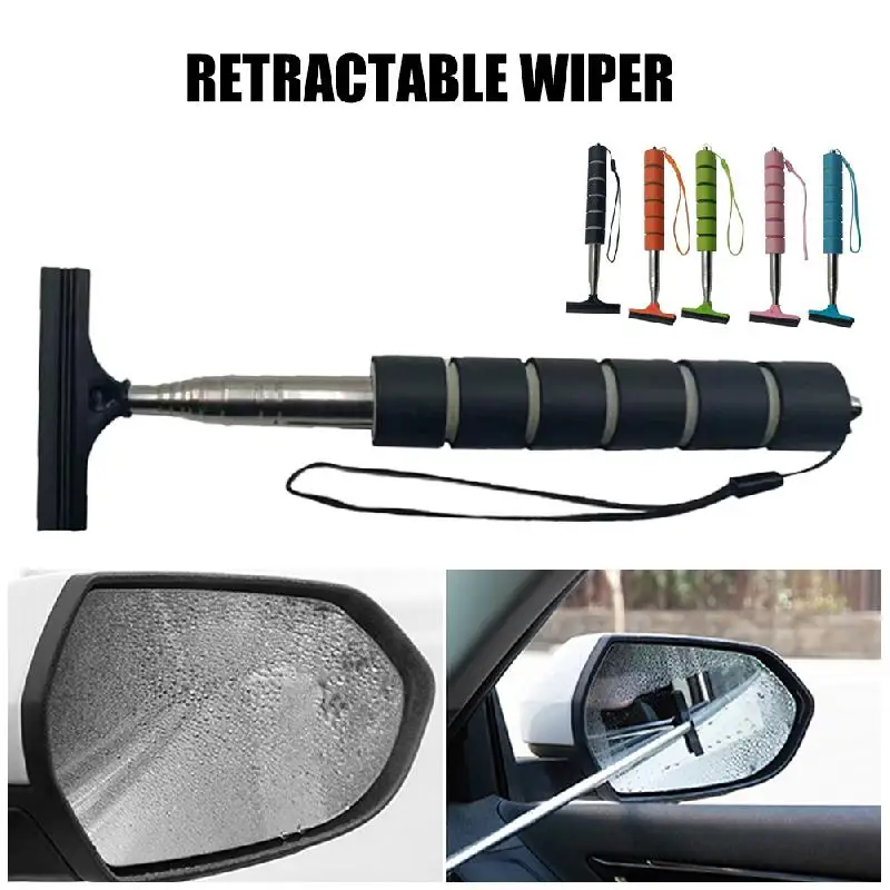 

Side Mirror Squeegee Stainless Steel Telescopic Rod Auto Rearview Mirror Wiper Multifunctional Glass Cleaning Rainproof Brush