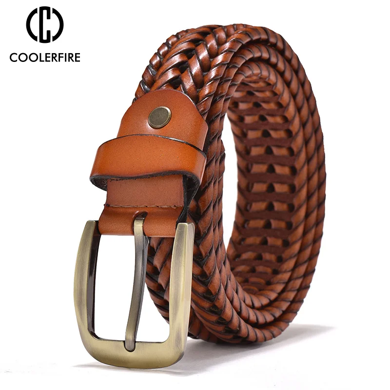 Men enuine Leater Braided Belts Webbin i Quality and Vintae Belts for Men old Pin Buckle Casual for Jeans Strap Q212