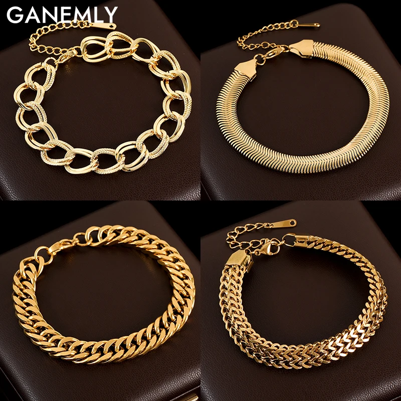 Браслет-цепочка GANEMLY из нержавеющей стали 316L для женщин модная позолоченная