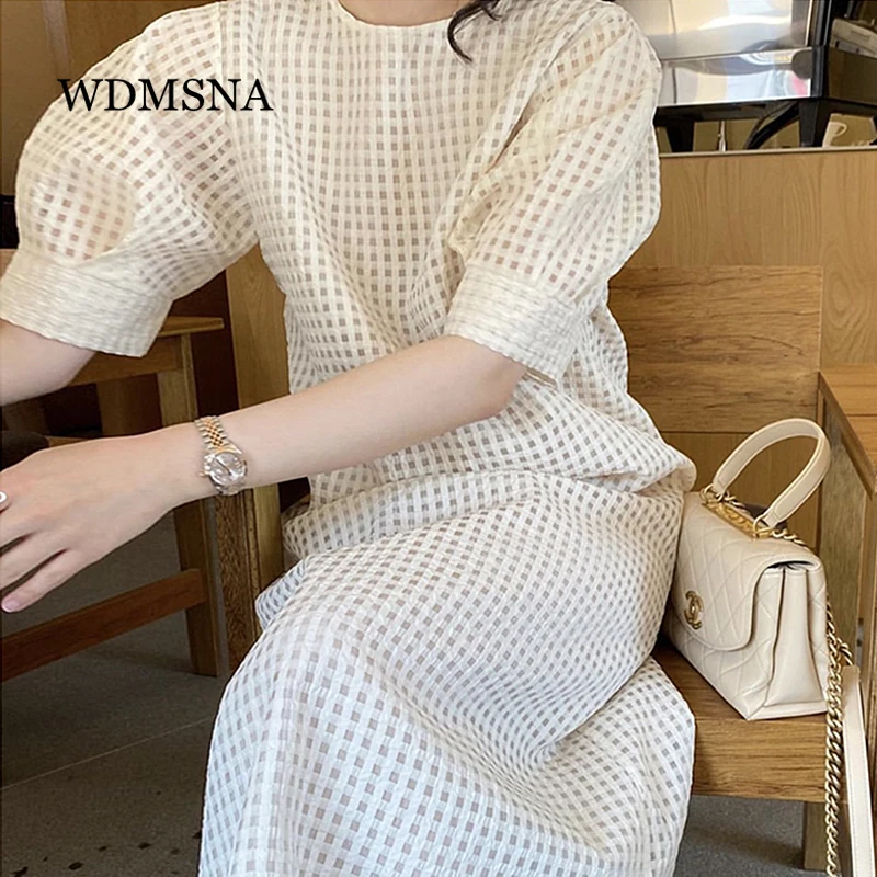 

WDMSNA французское Дворцовое платье с круглым вырезом, женское корейское шикарное летнее Сетчатое платье свободного кроя, длинное женское пла...