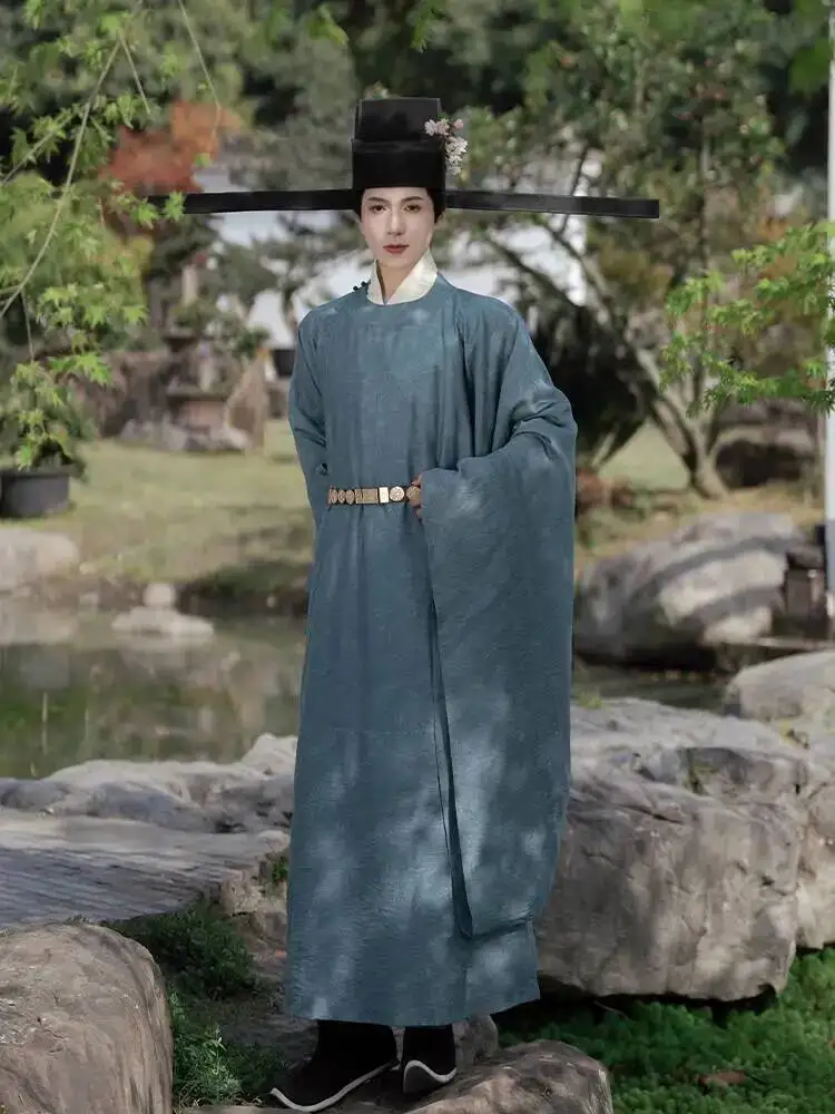 Фото Коллекция Danya, наволочка, книга Hanfu, мужской халат с круглым воротником династии Сун, официальный халат, халат для общественного обслуживания династии Сун №5