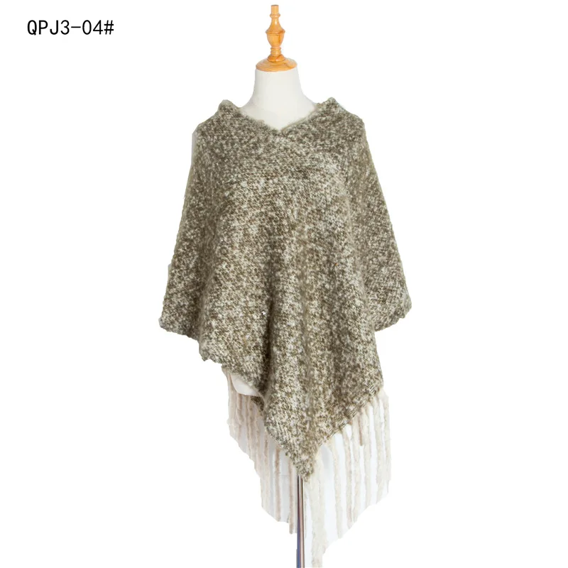 

European American Style Loop Yarn Fried Dough Twist Braid Thick Long Tassel Autumn Winter Thickened Plaid Cape Poncho Capes K1