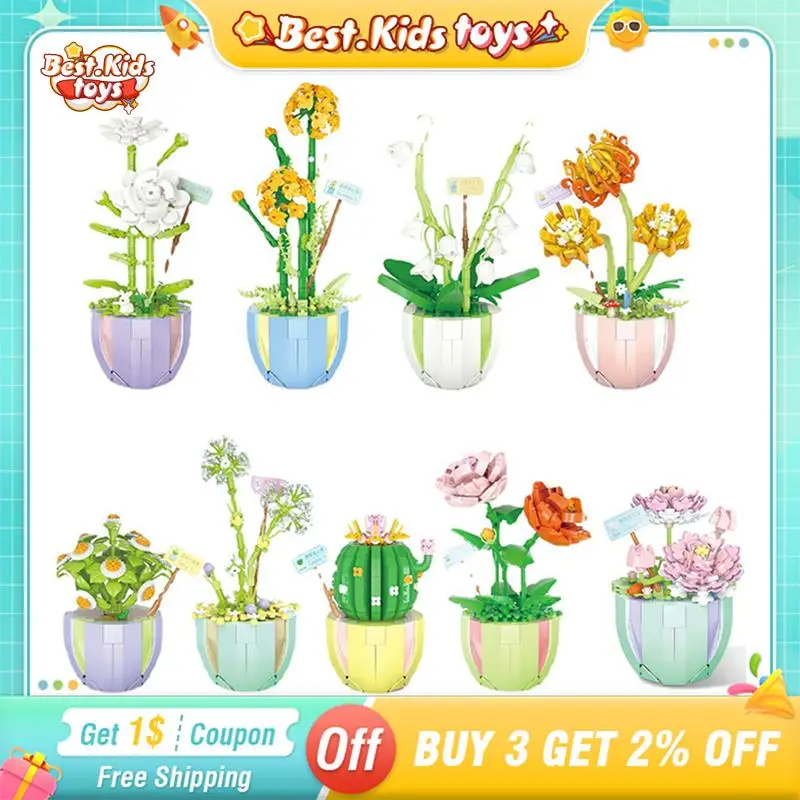 

Mini Flower Building Block Bouquet Potted 3D Assembled Toy Bricks Home Decor Flowers DIY Kid Toys Valentine's Day Gift For Girl